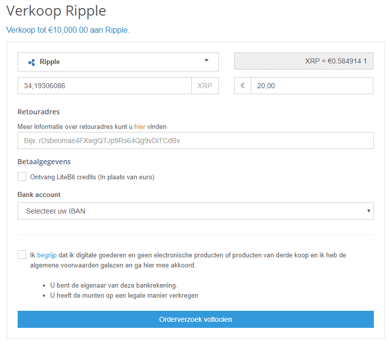 Ripple (XRP) verkopen voor euro's