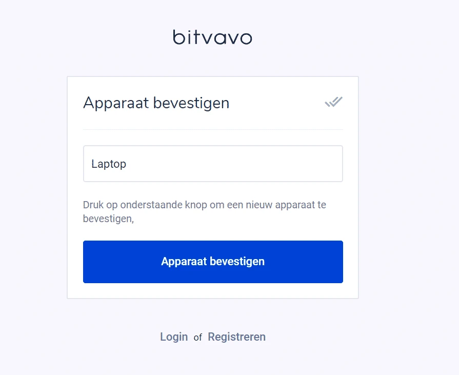 Bitvavo apparaat bevestigen