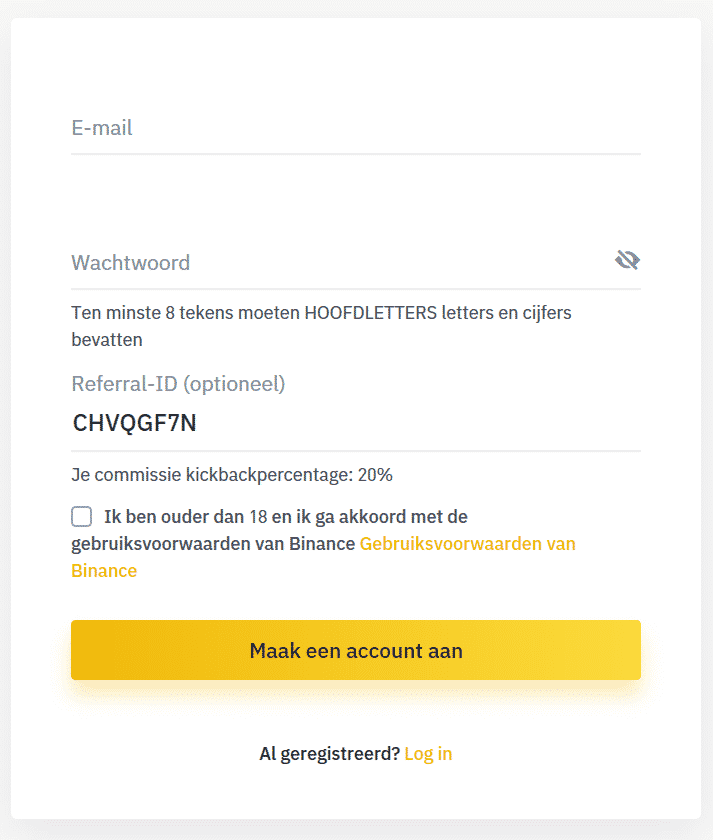 Binance account aanmaken met 20% korting