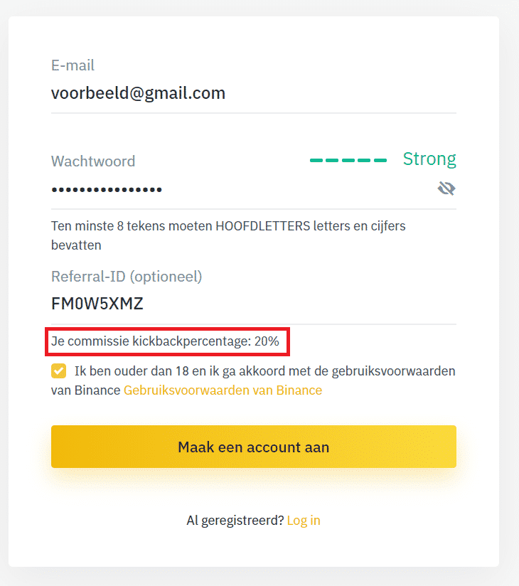 Binance commissie kickbackpercentage