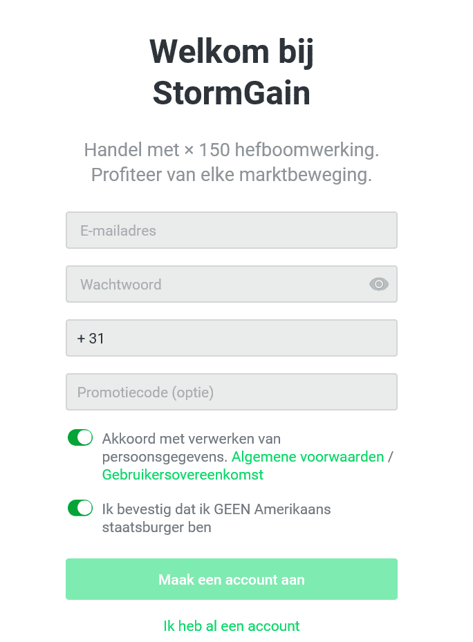 Stormgain account registreren