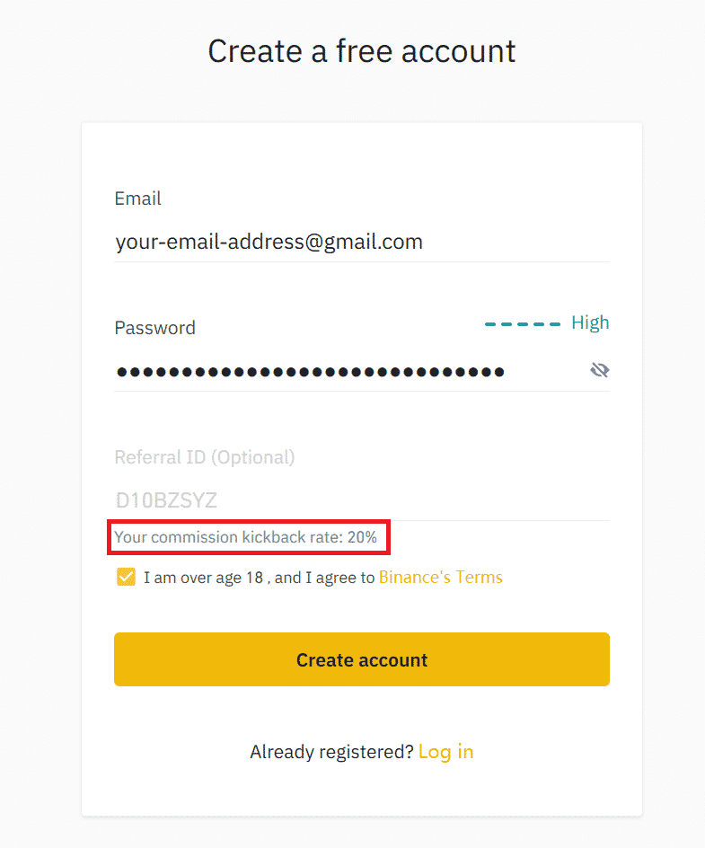 Binance: Your commission kickback rate of 20%