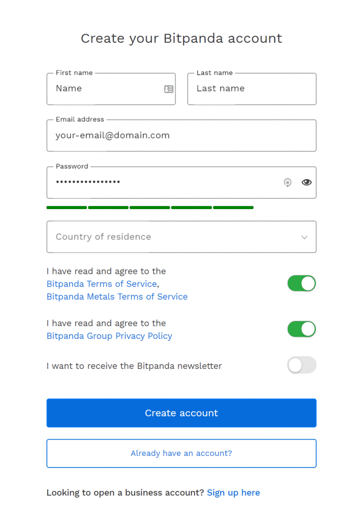 Create a new Bitpanda account