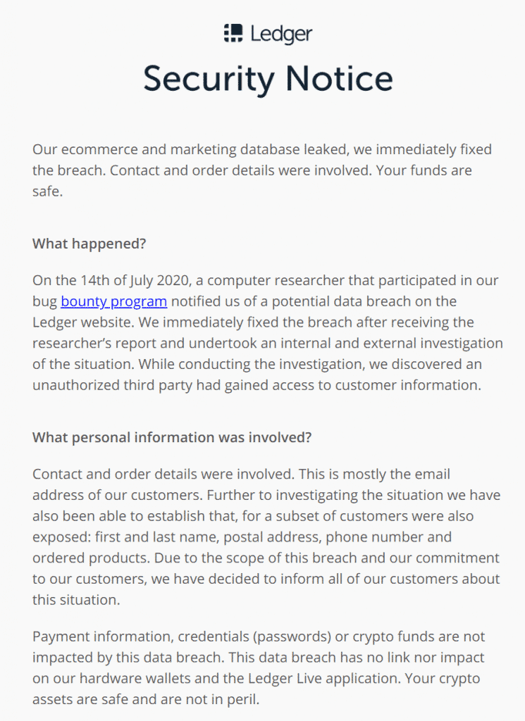 Ledger data breach security