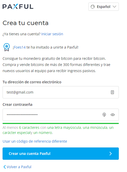 Crear una cuenta en Paxful 