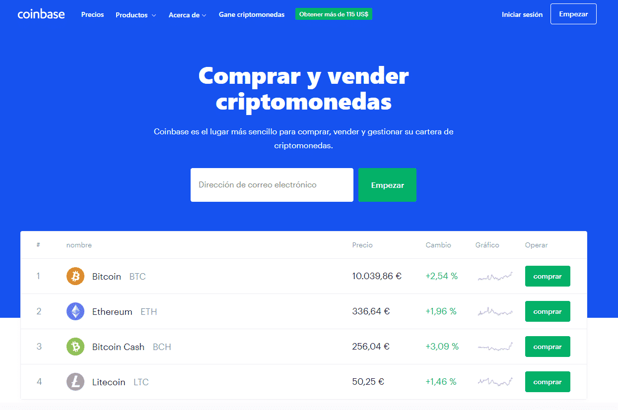 Sitio web de Coinbase