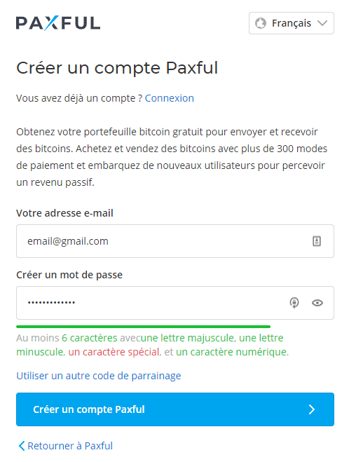 Créer un compte Paxful