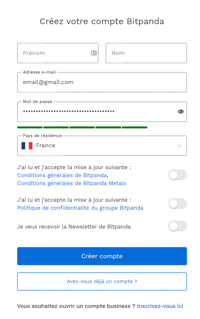 Créez un nouveau compte Bitpanda