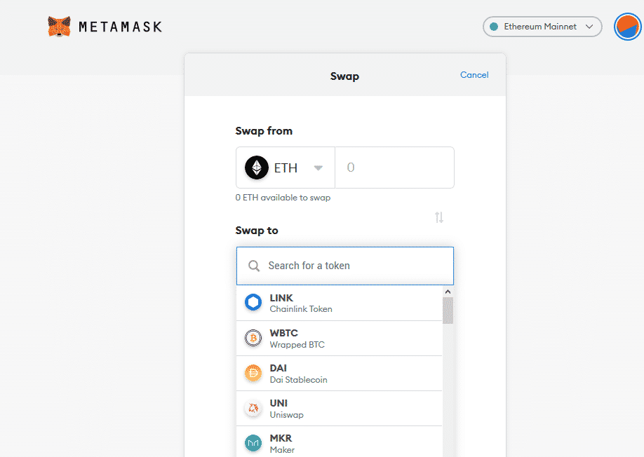 MetaMask token swap