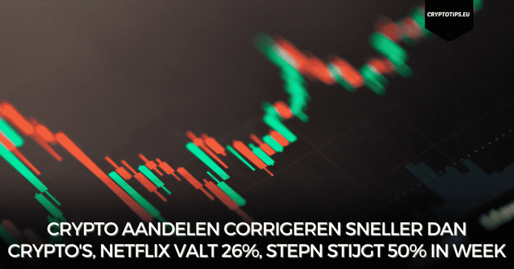 Crypto aandelen corrigeren sneller dan crypto's, Netflix valt 26%, Stepn stijgt 50% in week