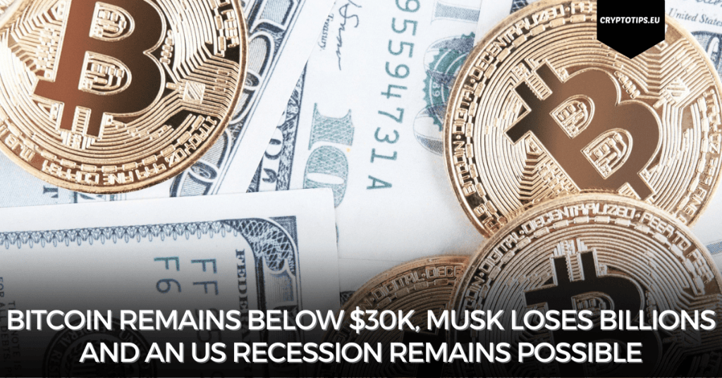 Bitcoin remains below $30k, Musk loses billions and an US recession remains possible