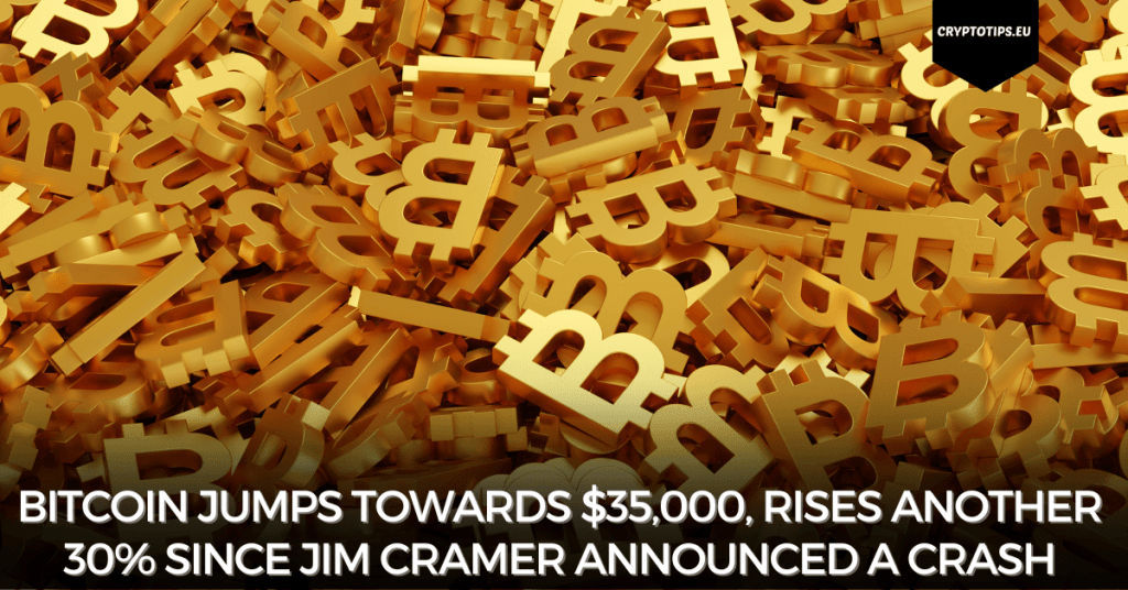 Bitcoin jumps towards $35,000, rises another 30% since Jim Cramer announced a crash